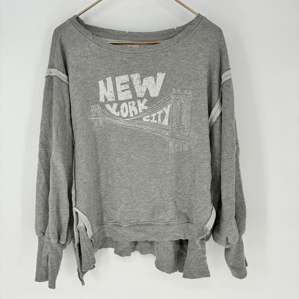 Free People We the Free Gray New York Graphic Oversized Pullover Sweatshirt SZ S